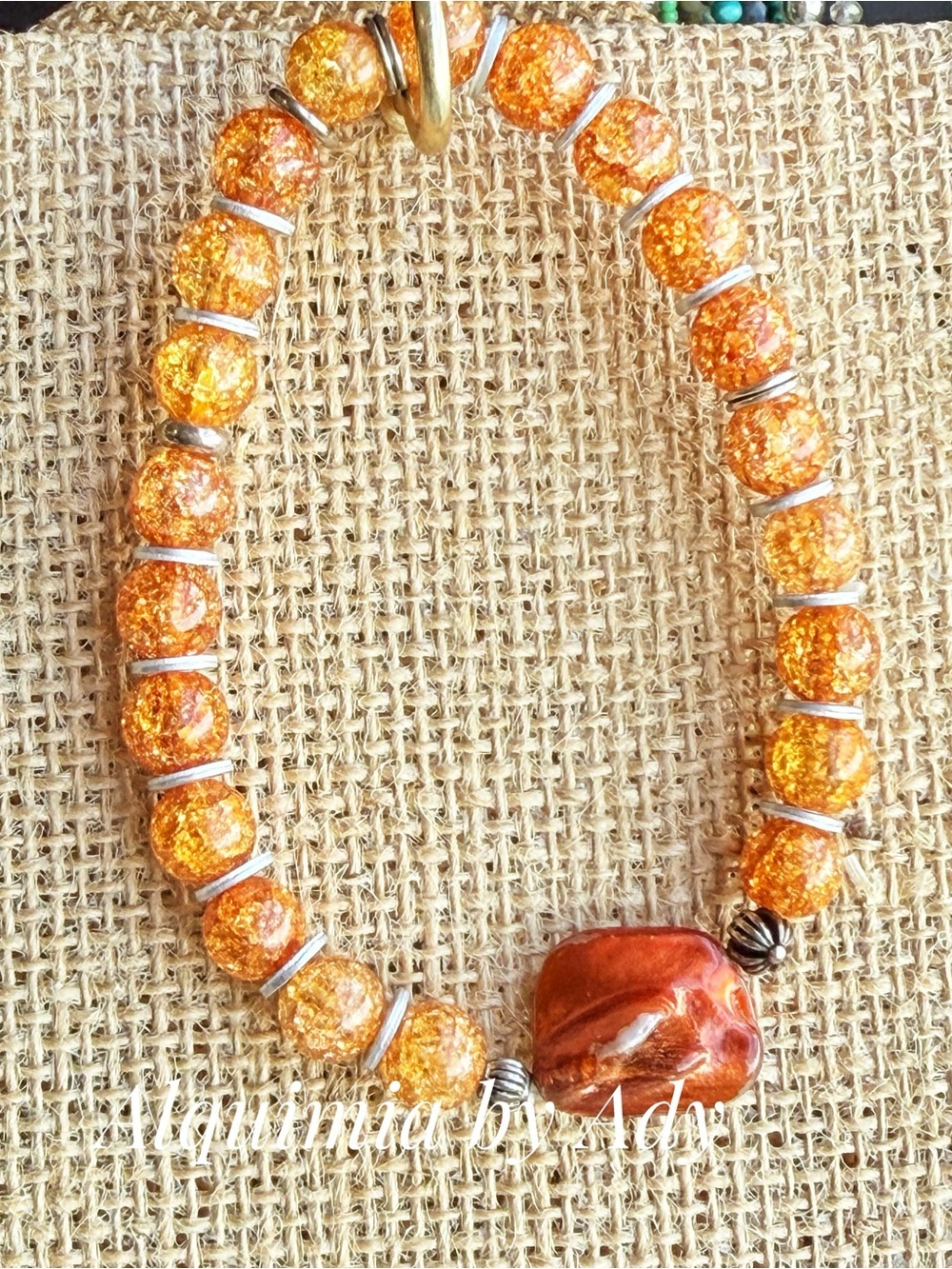 Baroque pearl and Orange quartz Beaded Stretch Bracelet